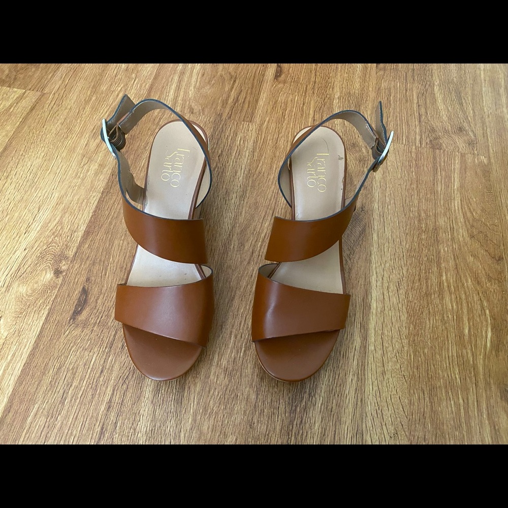 Strappy tan wedges